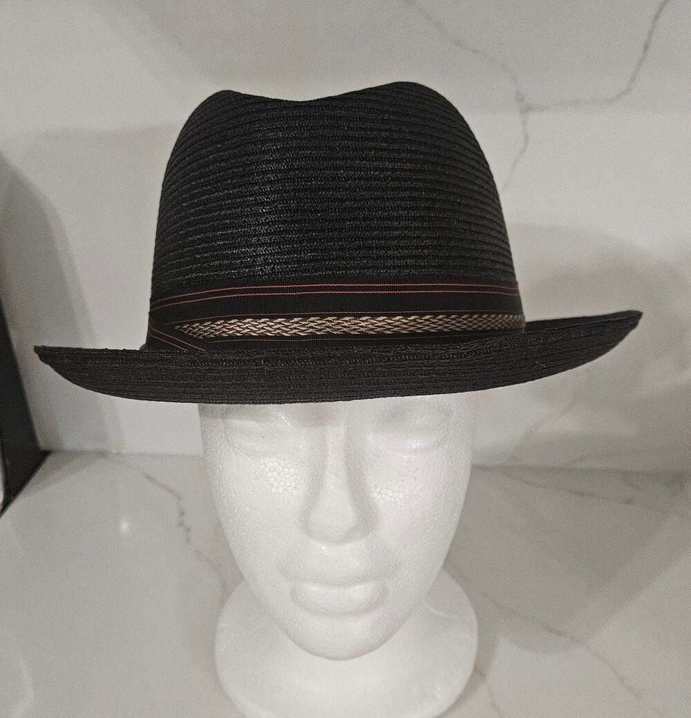 Beaver Hats Genuine Milan Straw Fedora with Decorative Hat Band Size 7 1/4